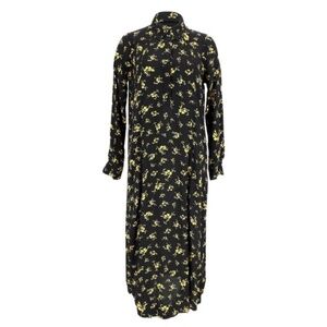 Ganni Printed Maxi Shirt Dress in Black Yellow Flowers Viscose